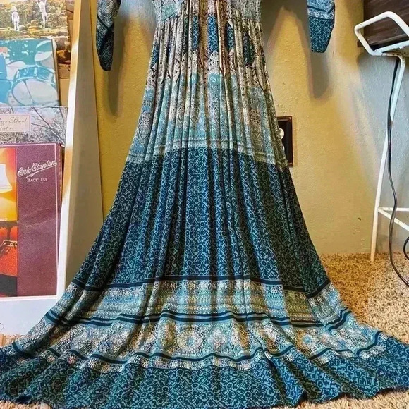 Free people reversible maxi greenish/ blue dress - Picture 5 of 16